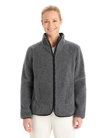 Gritstone Heather / Black Women's Icebreaker RealFleece™ Merino High Pile Long Sleeve Zip Hoodie | USA 1662KORI